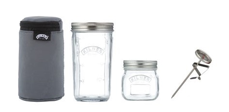 Kilner glass jar yoghurt making set with thermometer and insulating pouch